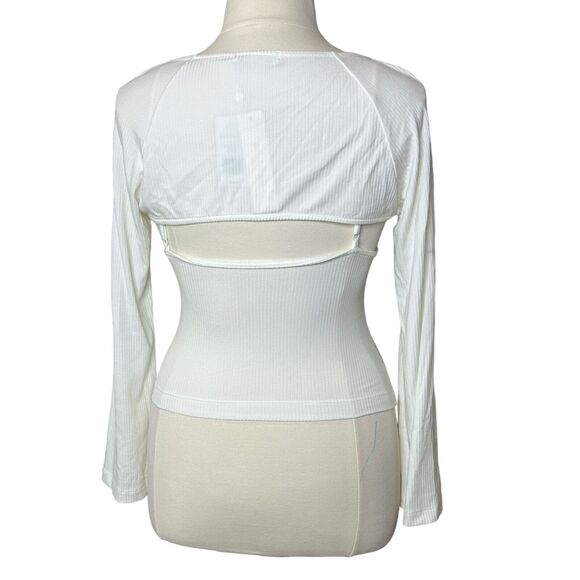Jonathan Simkhai Dakota Ribbed Cutout Long Sleeves Top White Women's XL NWT - Picture 3 of 8